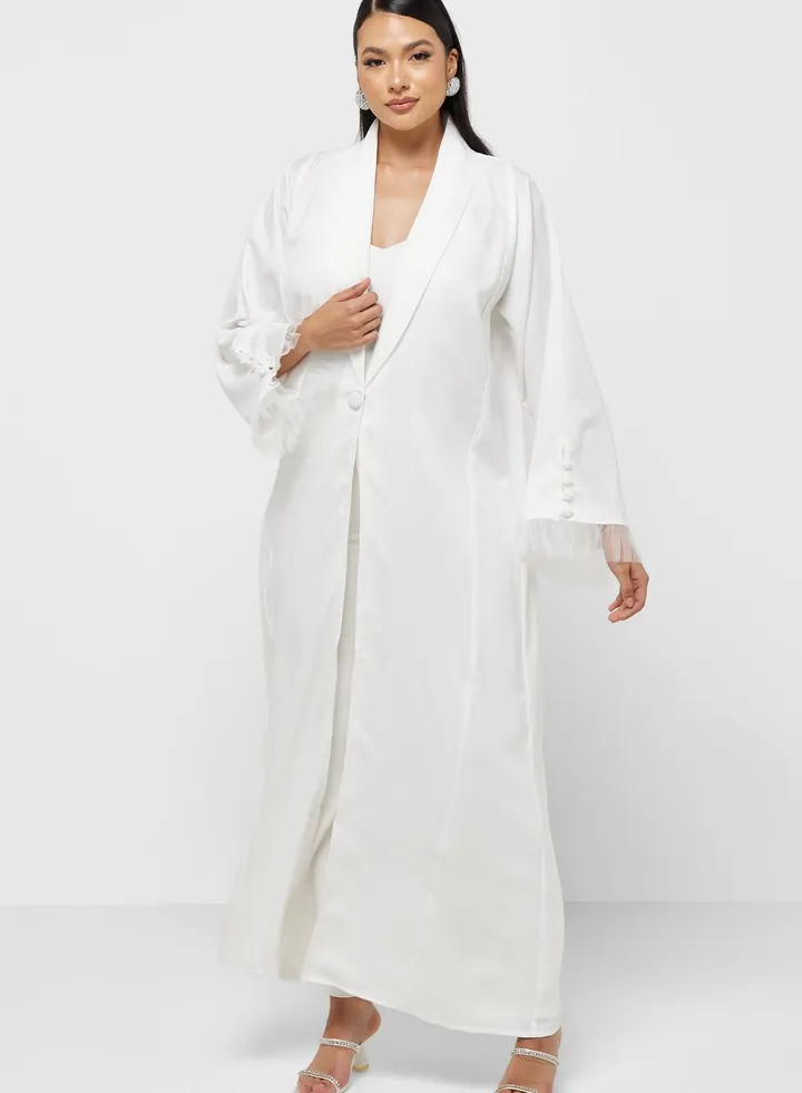 Tulle Sleeve Detail Abaya With Sheila