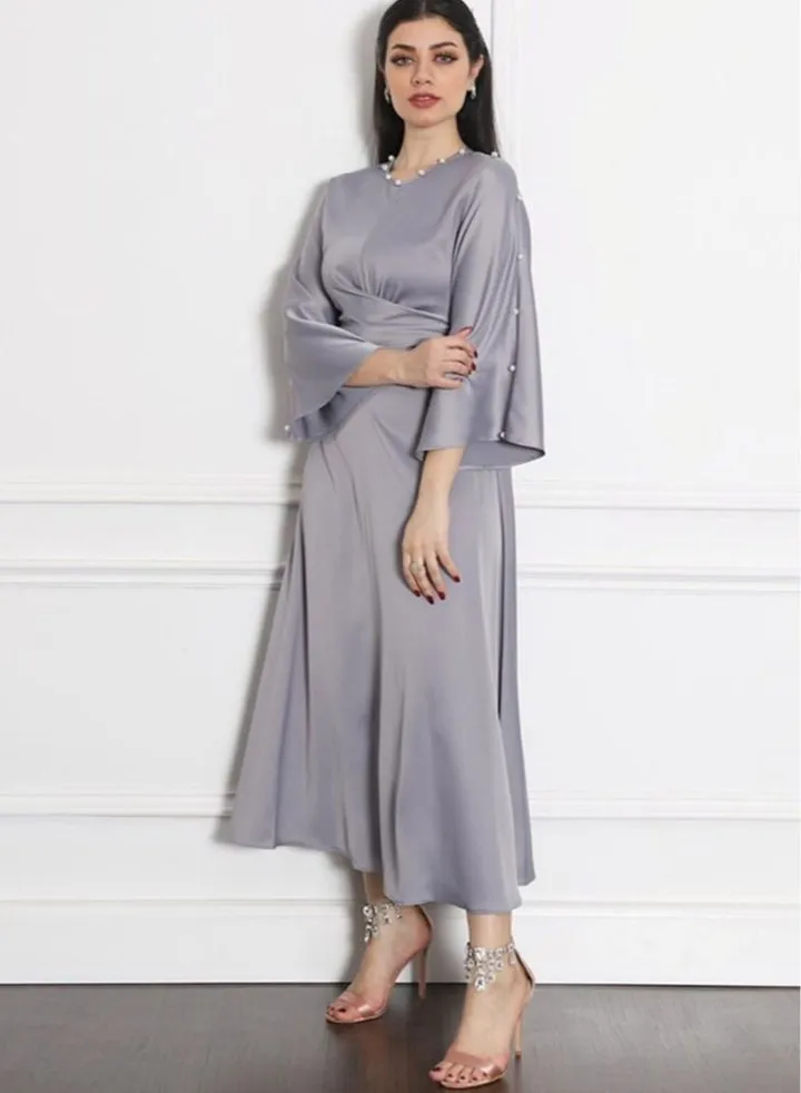 Muslim Women's Ramadan Satin Lotus Leaf Sleeve Dress