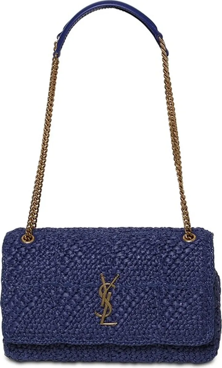 Jamie Medium Chain Raffia Bag Blue
