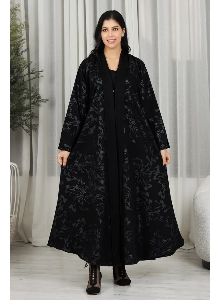 Black abaya with floral fabric