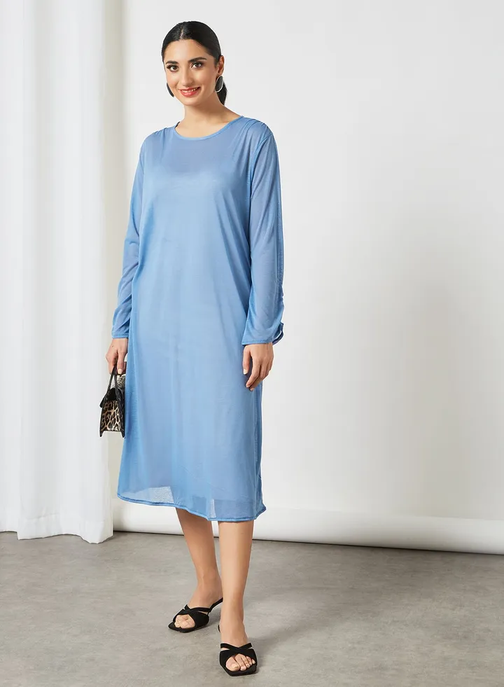 Long Sleeve Sheer Dress Blue