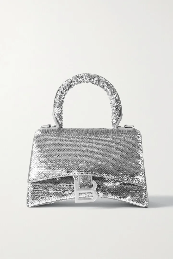 Balenciaga - Hourglass Xs Sequined Leather Tote - Silver