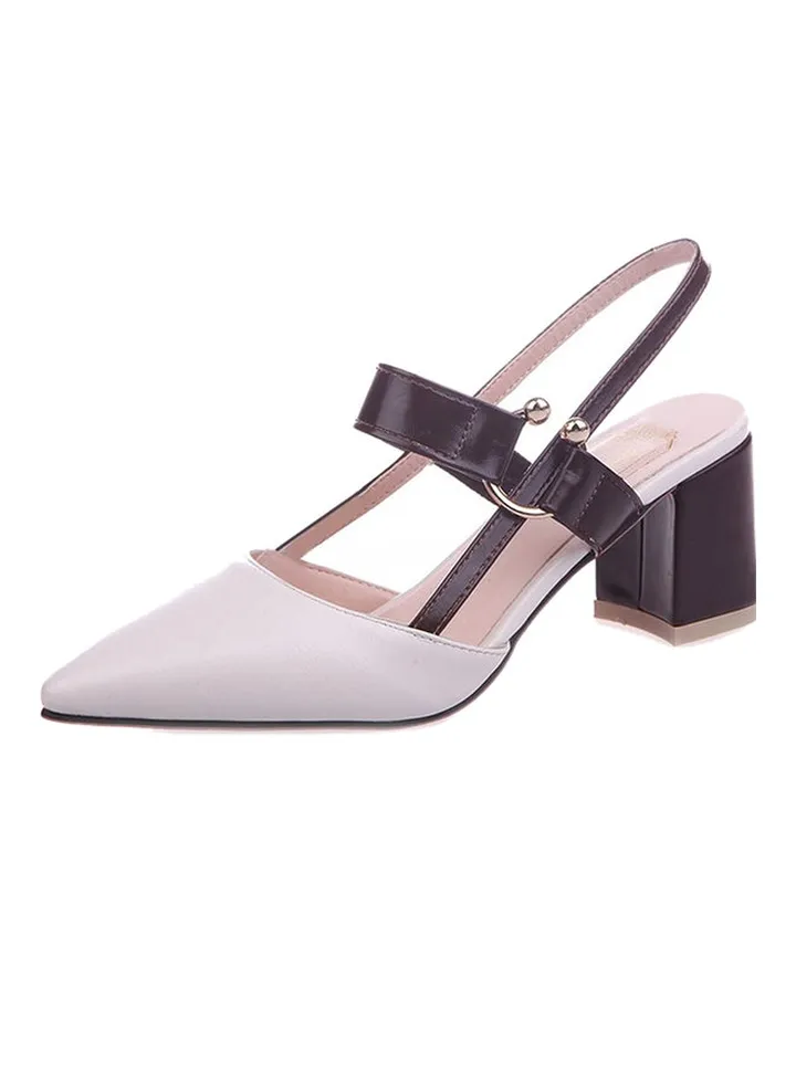 Thick Heel Sling Back Pump Shoe Beige