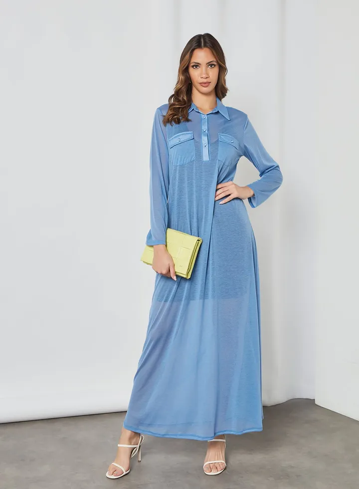 Collared Maxi Dress Blue