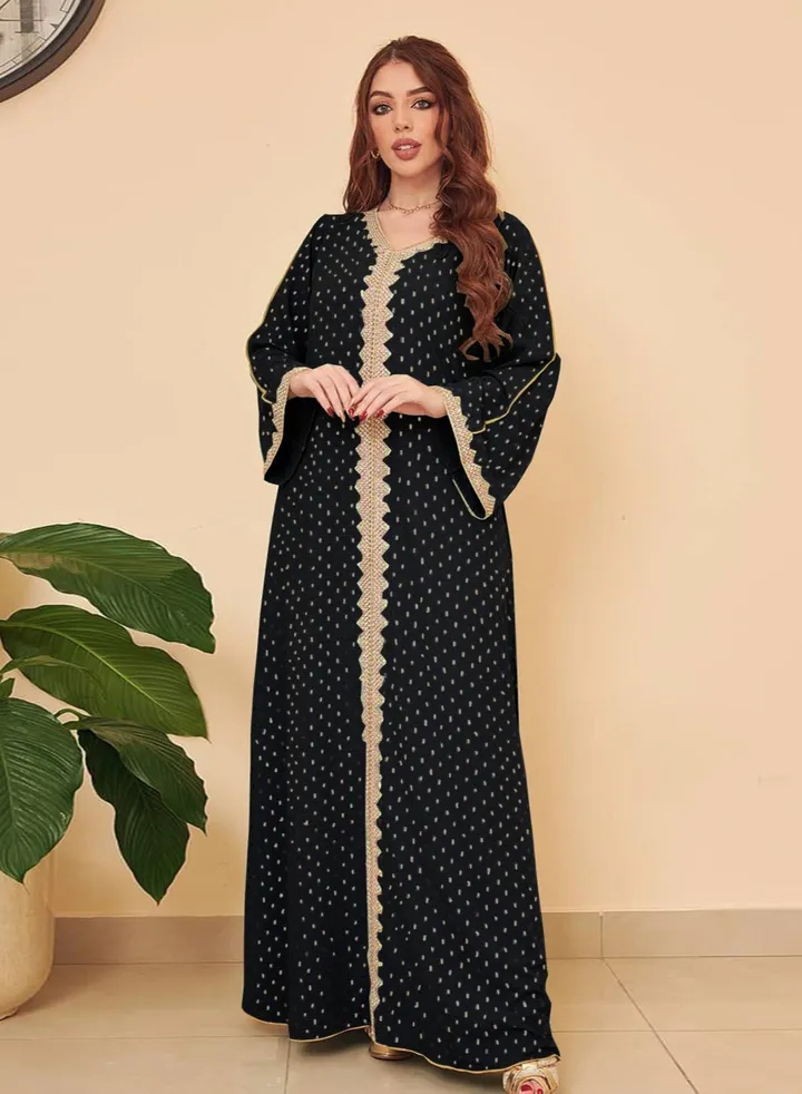 Women Luxury V-neck Polka Dots Robe Maxi Dresses Exclusive Styles Modern Stylish Middle East Arabic Banquet Wedding Party Dress Women's Festival Clothing