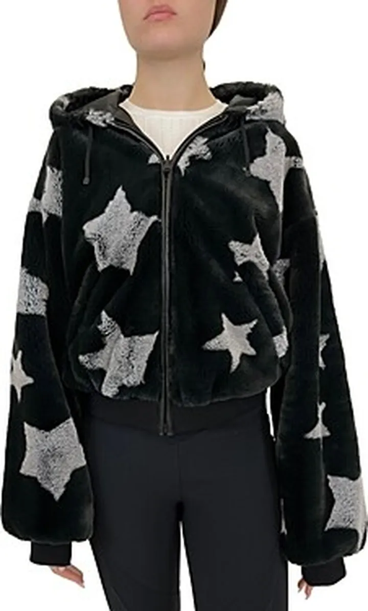 Blanc Noir Faux Fur Reversible Hooded Jacket