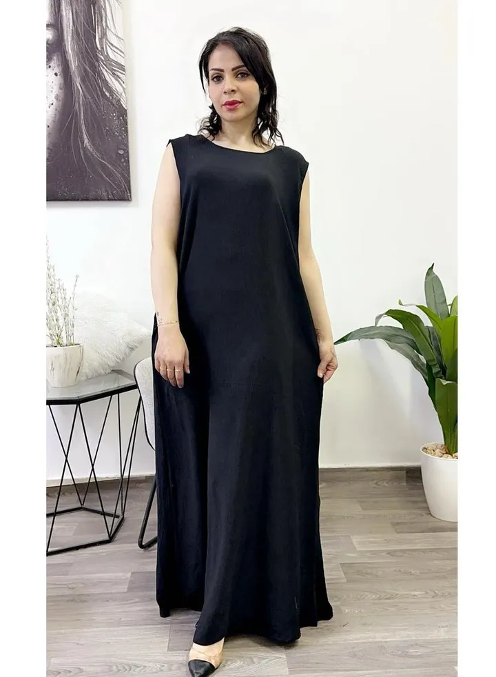 Round-Neck Sleeve Less Fustan Black