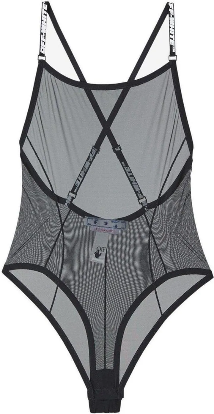 Logo Strap Sleeveless Mesh Bodysuit