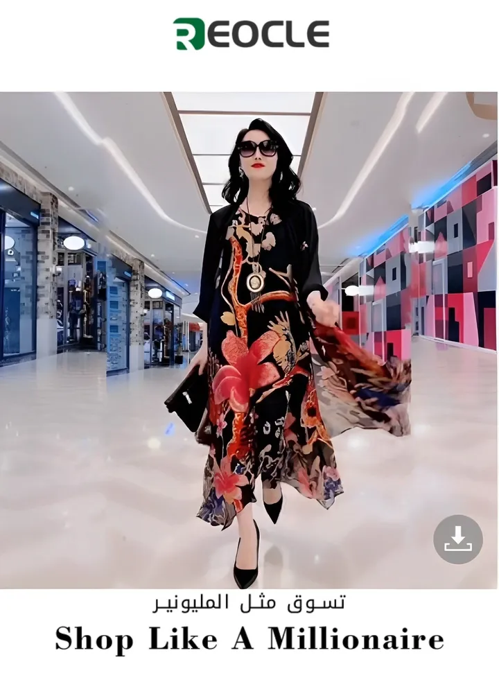 Women's Silk Dress 2 Pieces Elegant Outfit Soothing Solid Color Suit with Fashion Print Design & Relaxed Hem & Half Sleeve Design Summer Slim Dress