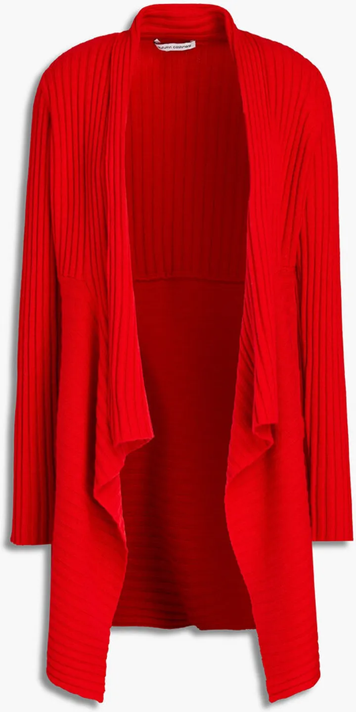 Draped ribbed-knit cardigan