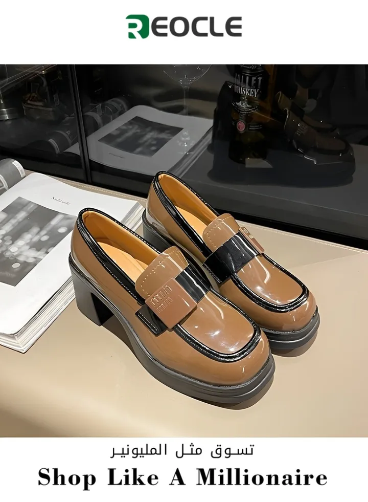 Women's New Leather Shoes British Women's Fashion Shoes Sleeves Loafers High Heels Women's Shoes
