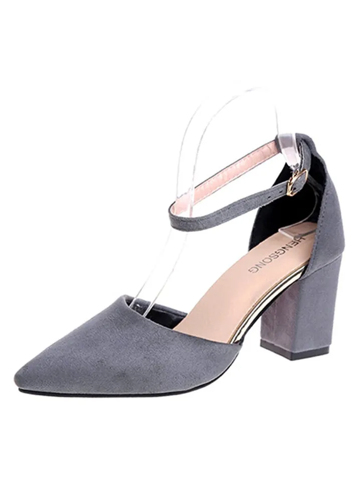 Ankle Tie High Heel Pumps Grey