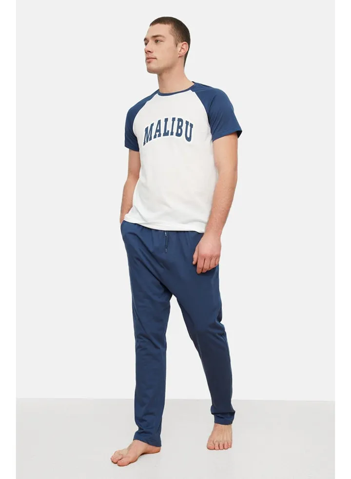 Navy Blue Knitted Pajamas Set