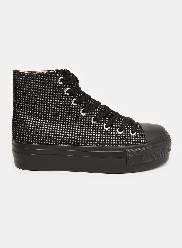 Lace Closure High Top Sneakers With Silver Dots Allover