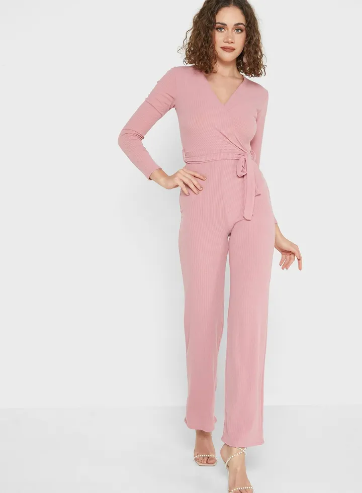 Tie Detail Ribbed Jumpsuit
