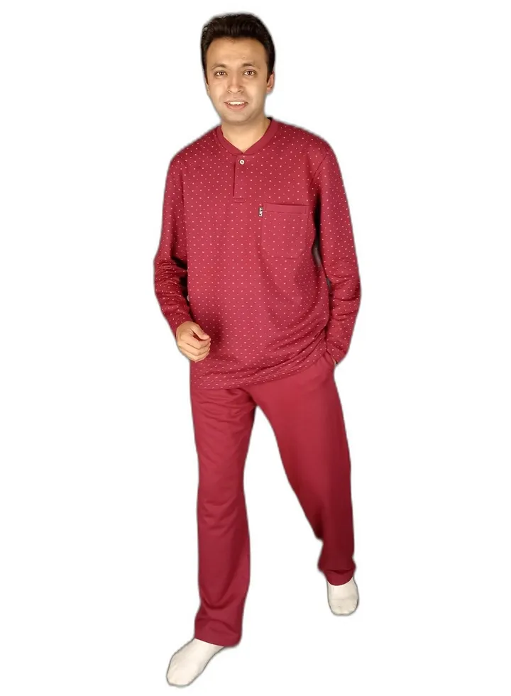 "Men Winter Pajama Set Long Sleeve & Long Pants - Burgundy