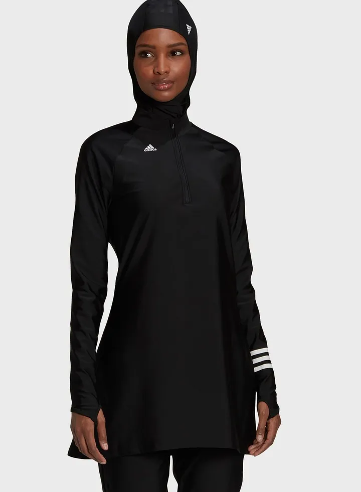 3 Stripe Swim Burkinis Top Black