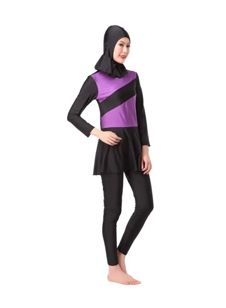 2 Pieces Connected Hijab Arab Swimwear Burkinis Purple/Black