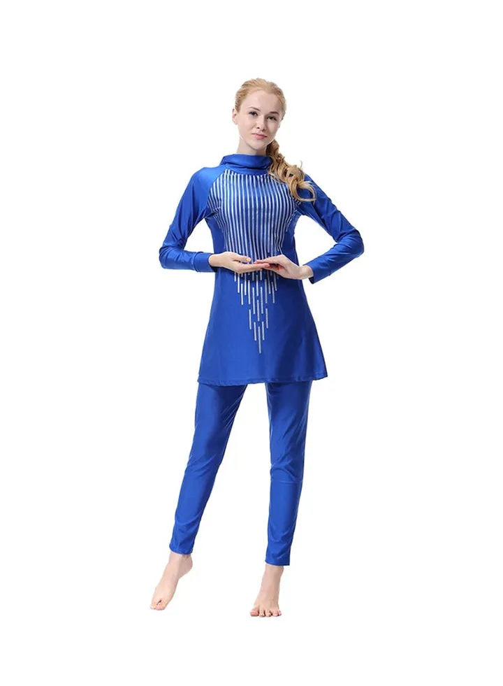Solid Long Sleeve Hooded Three Piece Burkinis Blue