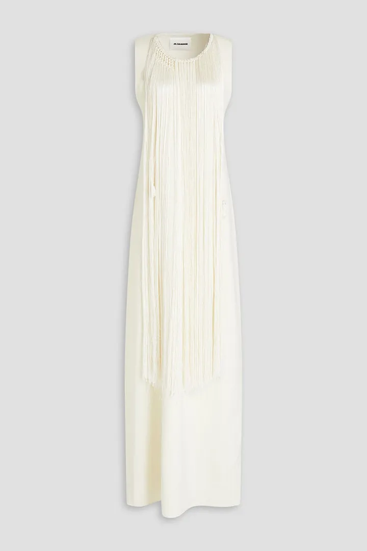 Fringed silk-blend maxi dress