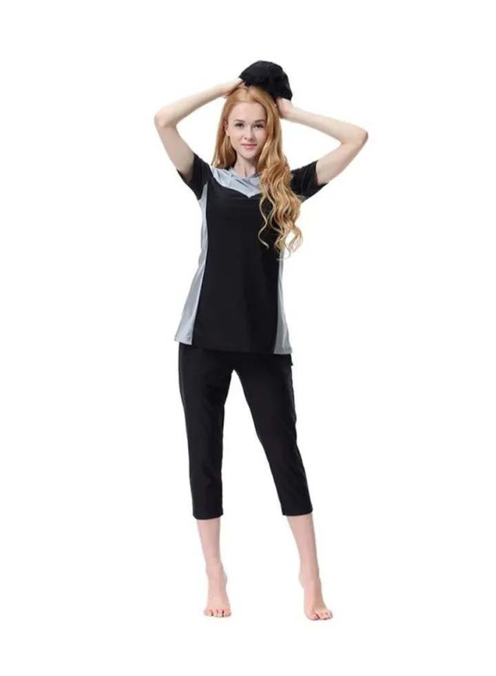 3-Piece Short Sleeve Burkini Grey / Black