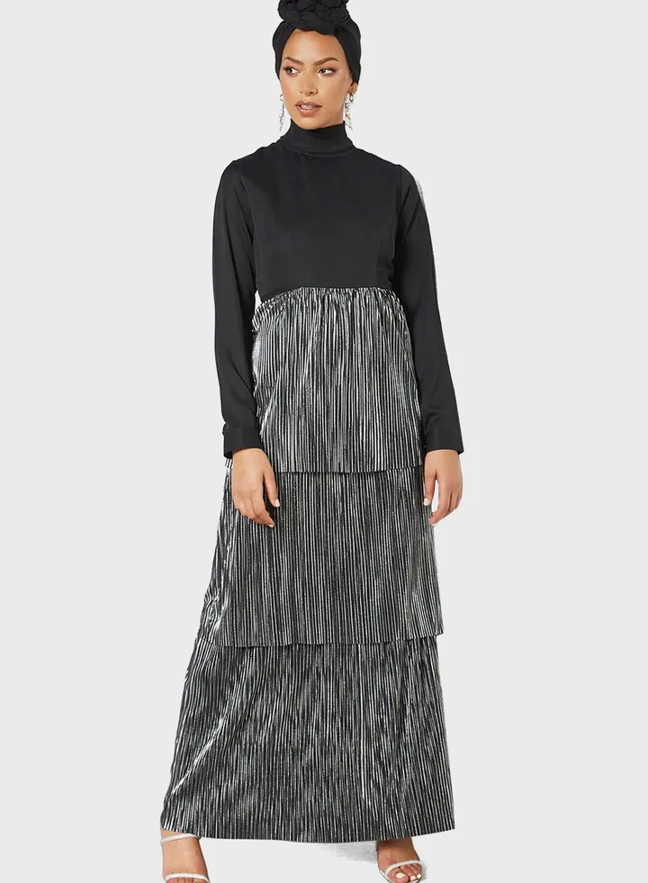 Striped Tiered Abaya Dress