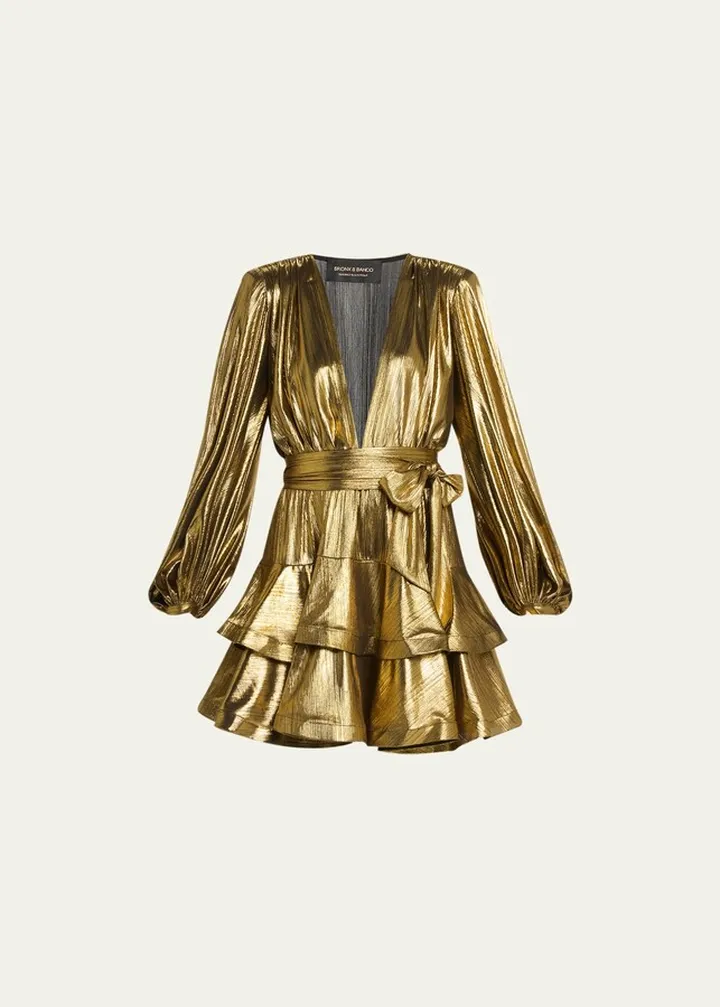 Bedouin Blouson-Sleeve Metallic Mini Dress