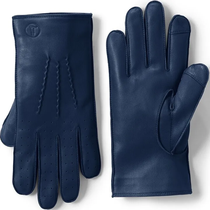 Lands' End Men's Leather Gloves - Large - Deep Sea Navy