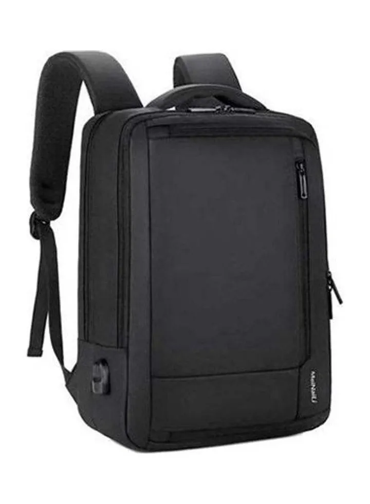 15.6-inch Nylon Business Travel Backpack Laptop Bag With USB Port - Black Black
