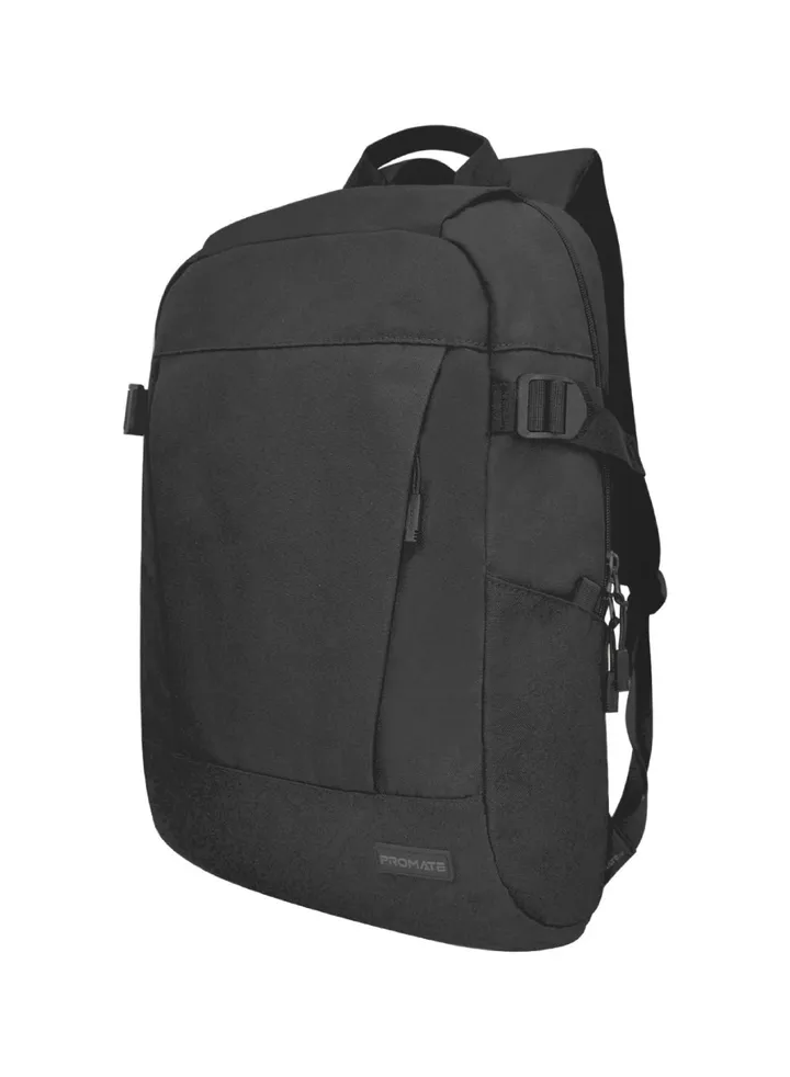 Promate Travel Laptop Backpack, Durable Lightweight 15.6-inch with Quick Access Side Pockets, Spacious Large Compartments, for Laptop, Tablets, Birger.Black
