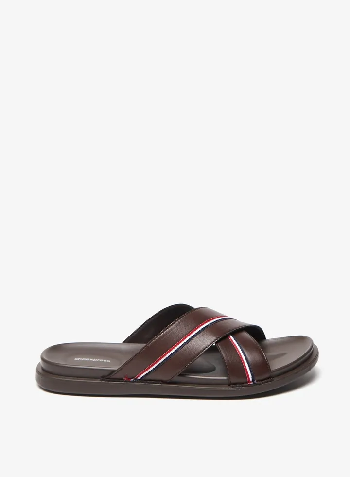 Mens Textured Cross Strap Slip On Arabic Sandals with Tape Detail