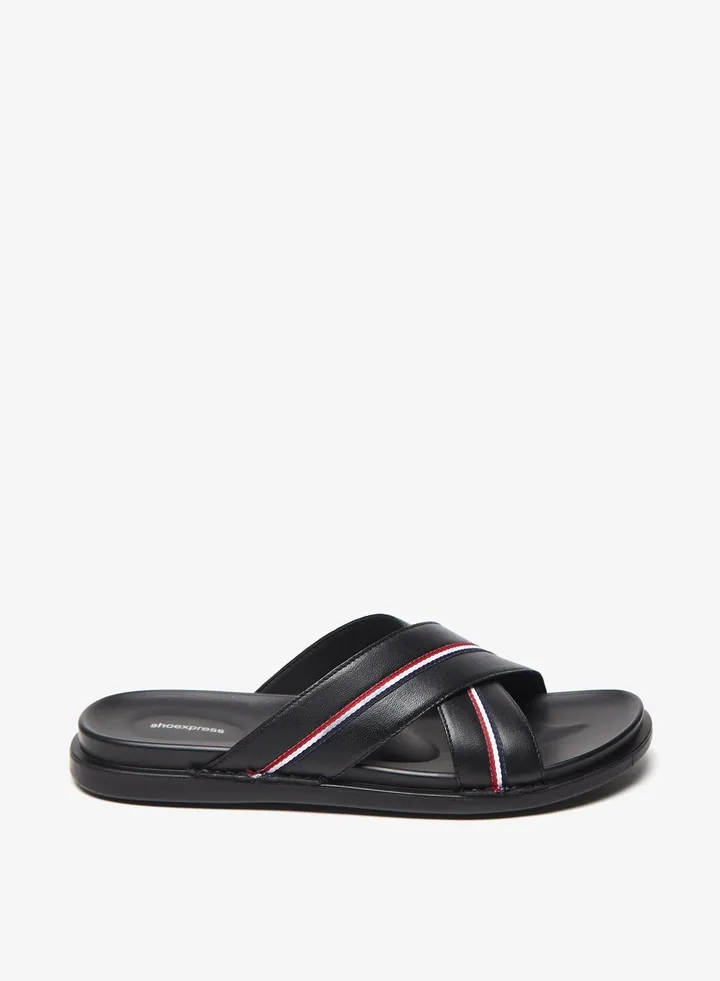Mens Textured Cross Strap Slip On Arabic Sandals with Tape Detail