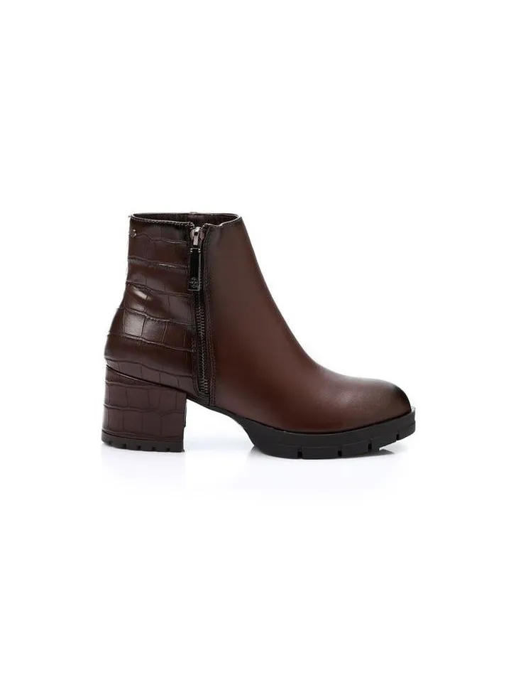 Women's Multi Material Block Heeled Zipped half boots