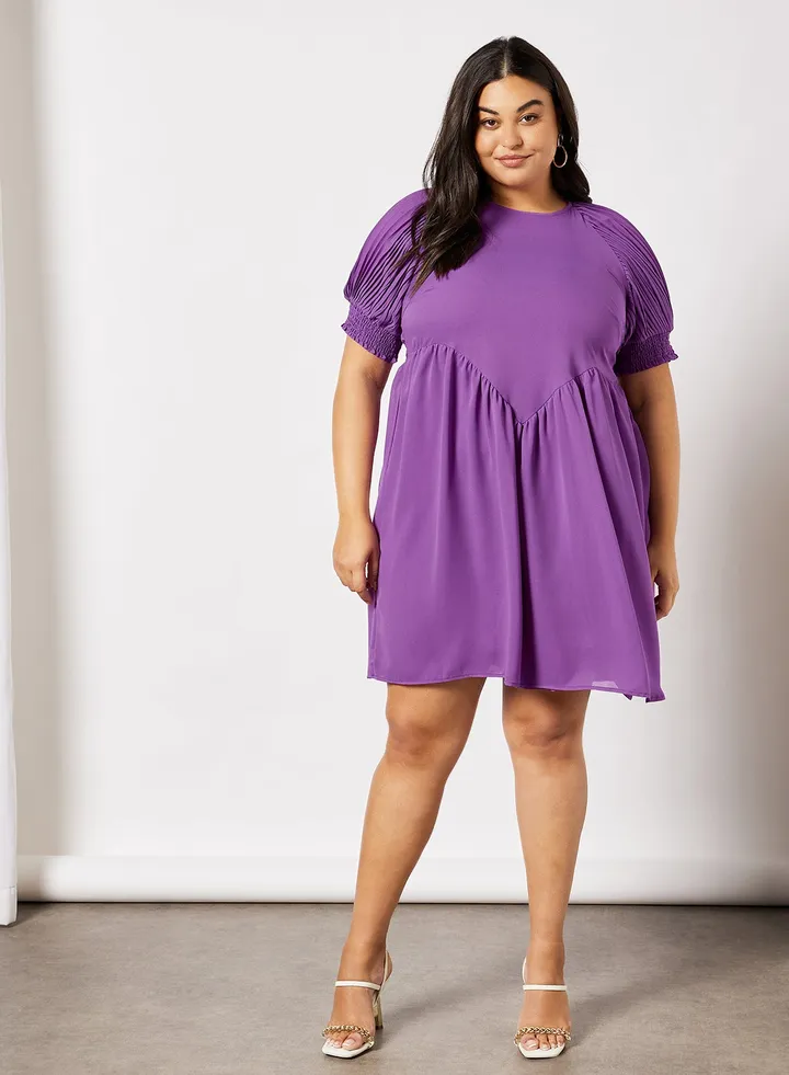 Plus Size Puff Sleeve Mini Dress Purple