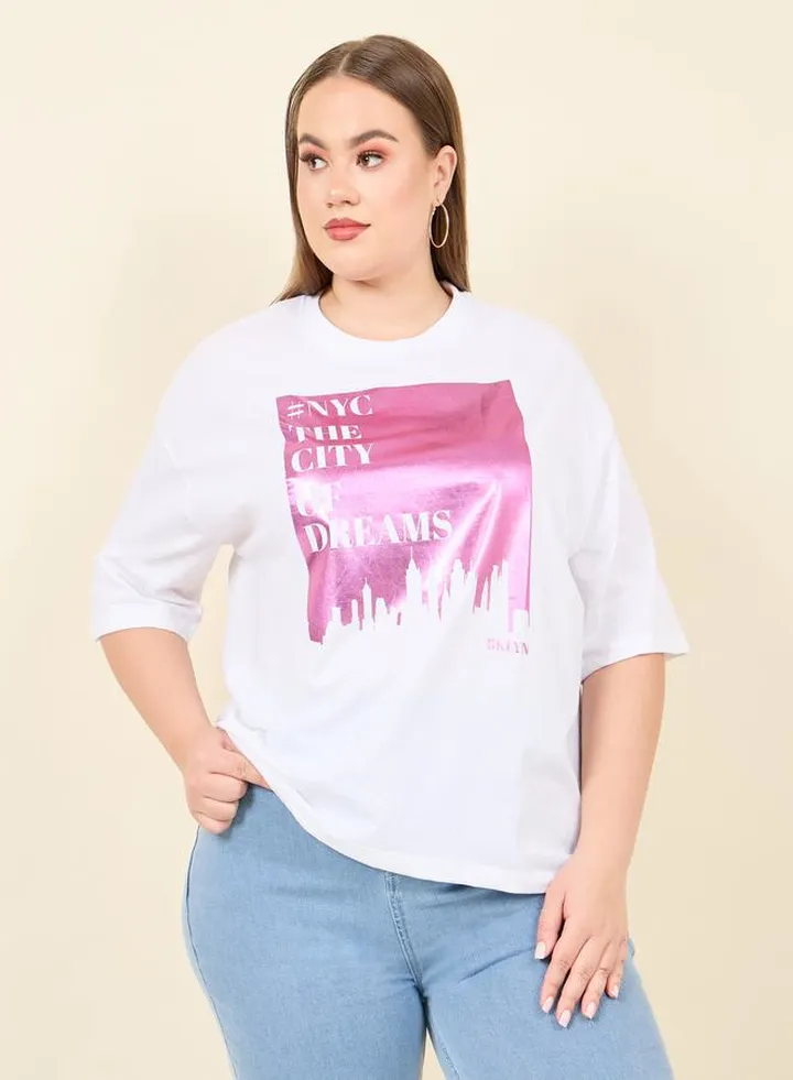 Plus Oversized New York Foil Print Longline T-shirt