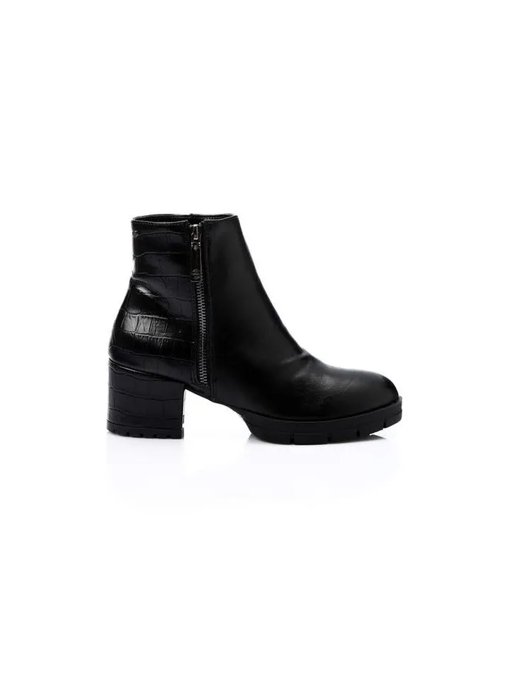 Women's Multi Material Block Heeled Zipped half boots