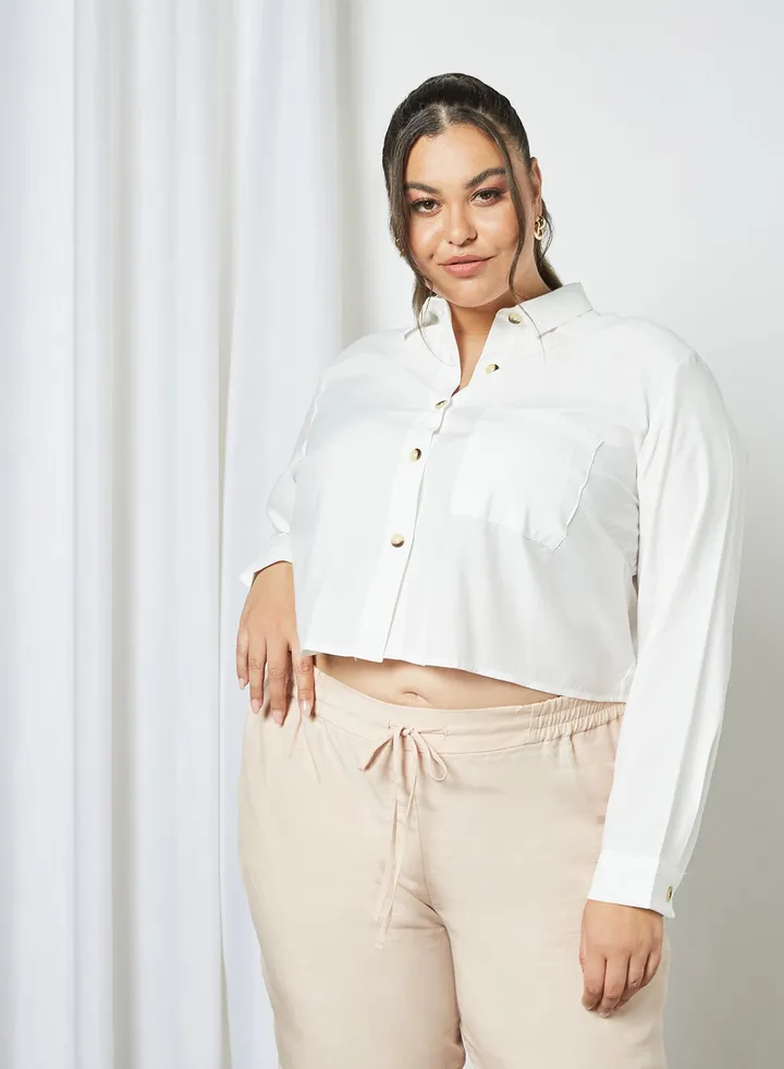 Plus Size Crop Shirt White