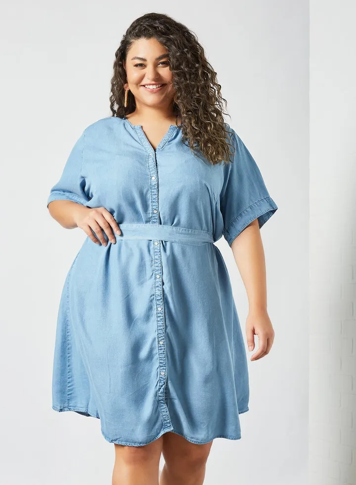 Curvy Denim Dress Blue