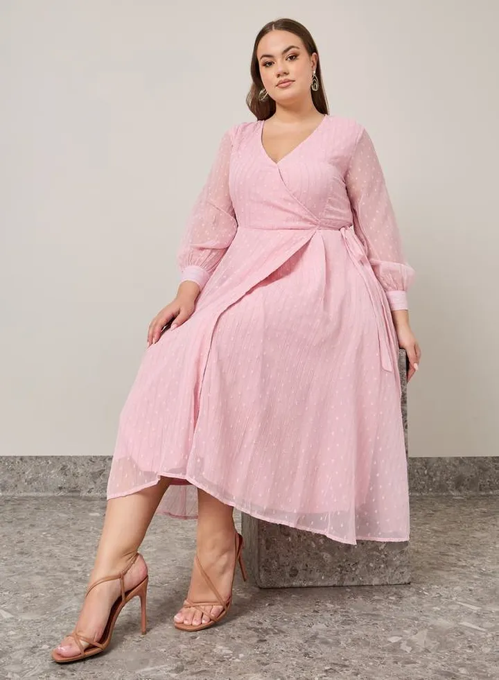 Dobby Wrap Midi Dress