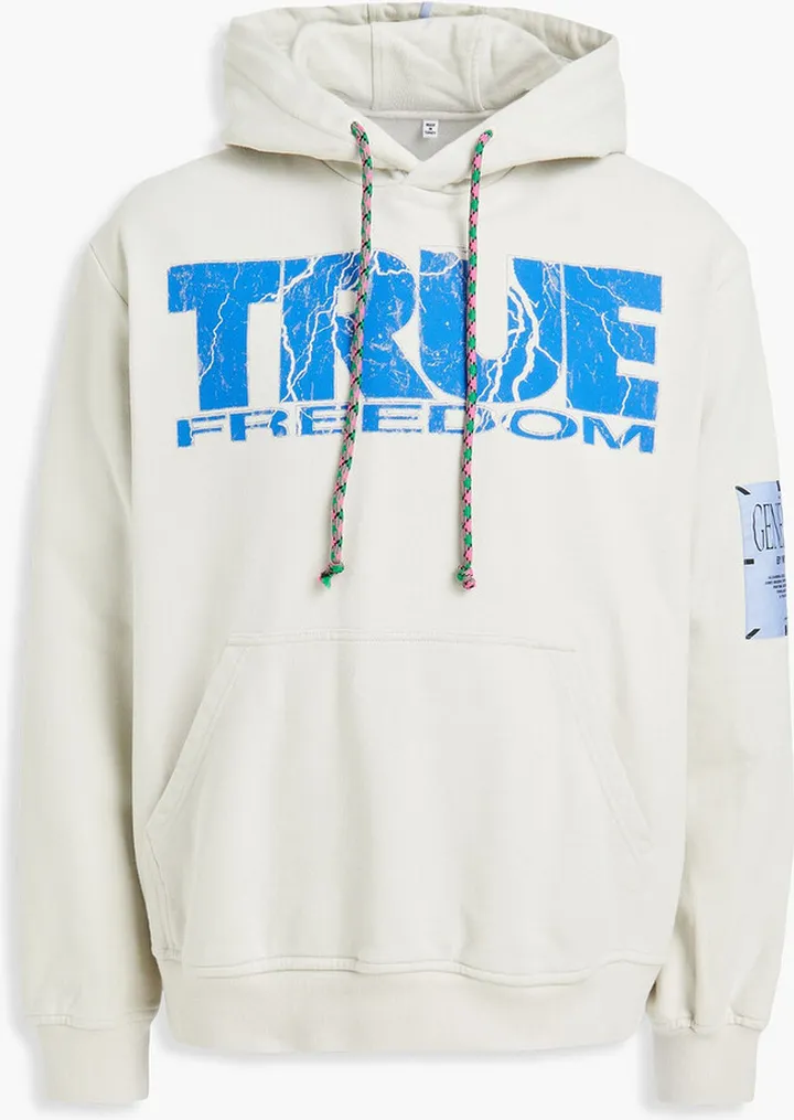 Embroidered printed French cotton-terry hoodie