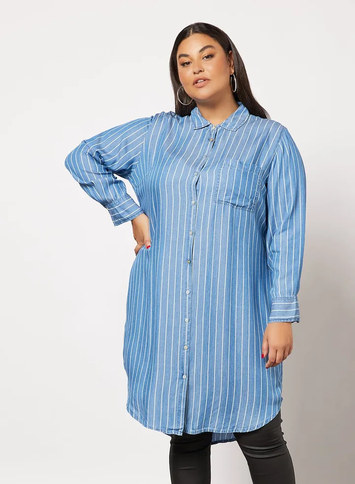 Plus Size Long Shirt Blue