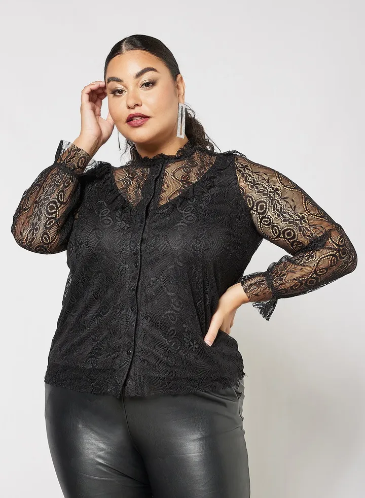 Plus Size Long Sleeve Shirt Black