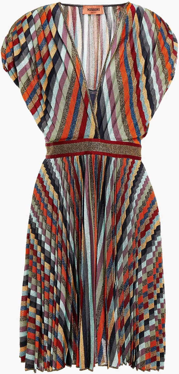 Metallic striped crochet-knit dress