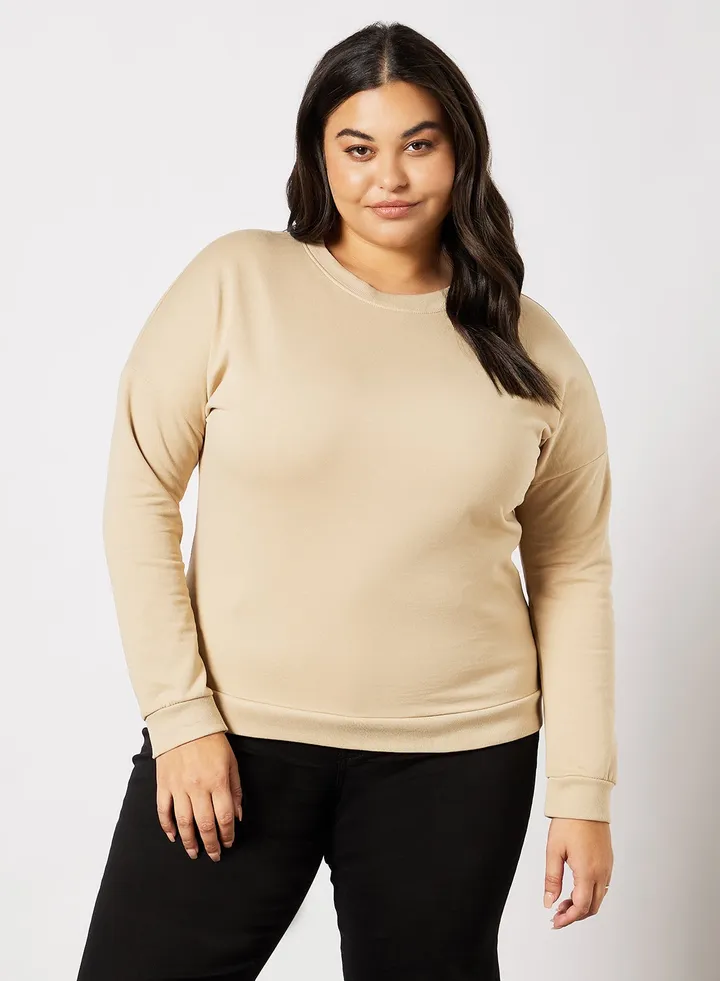 Plus Size Long Sleeve Sweatshirt Beige