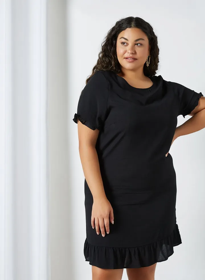 Plus Size Ruffle Trim Dress Black