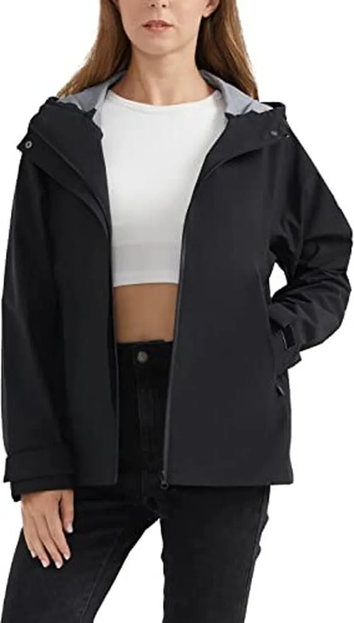 Orolay Raincoat Women's Lightweight Jackets Waterproof Rain Coats Outdoor Hooded Windbreaker for Hiking Trave Black L