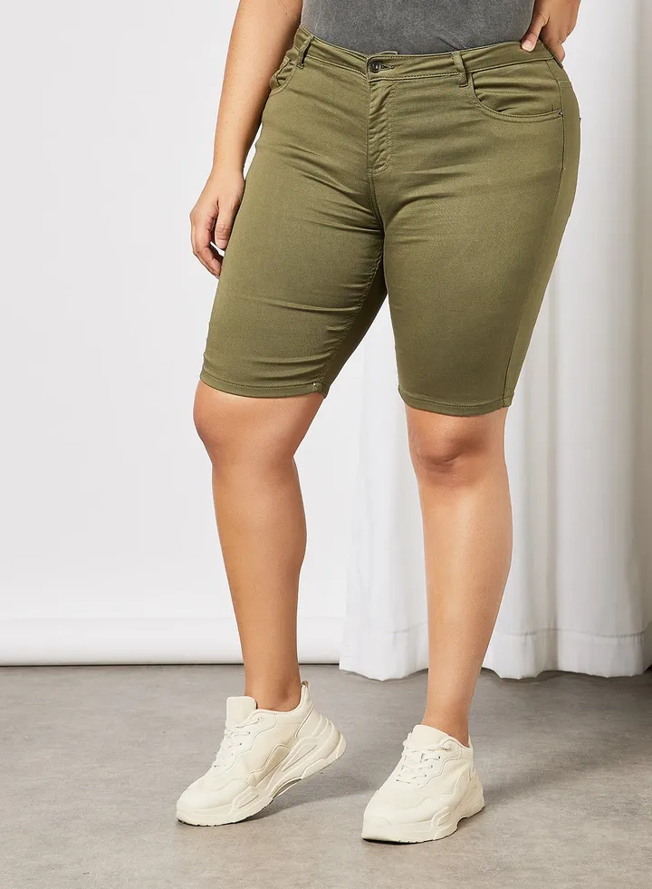 Plus Size Skinny Long Shorts Green