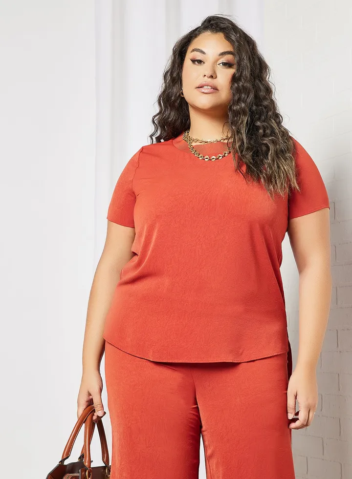 Plus Size Crinkle-Effect Top Brown 