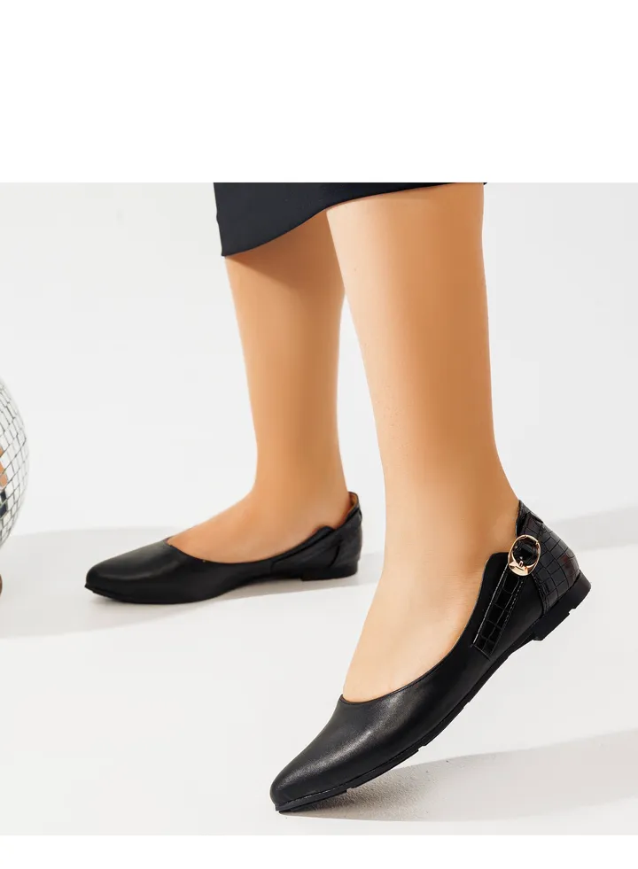 Elegant Leather Flat Ballerina With Lazar Leather Back-BLACK