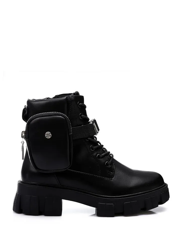 Women's Side Pouch Lace Up Combat Boots